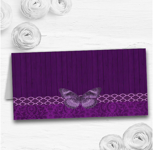 Rustic Vintage Wood Butterfly Purple Wedding Table Seating Name Place Cards