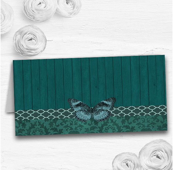 Rustic Vintage Wood Butterfly Turquoise Teal Wedding Table Name Place Cards