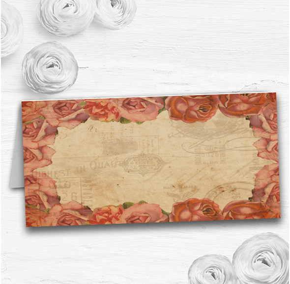Shabby Chic Vintage Postcard Rustic Coral Rose Wedding Table Name Place Cards