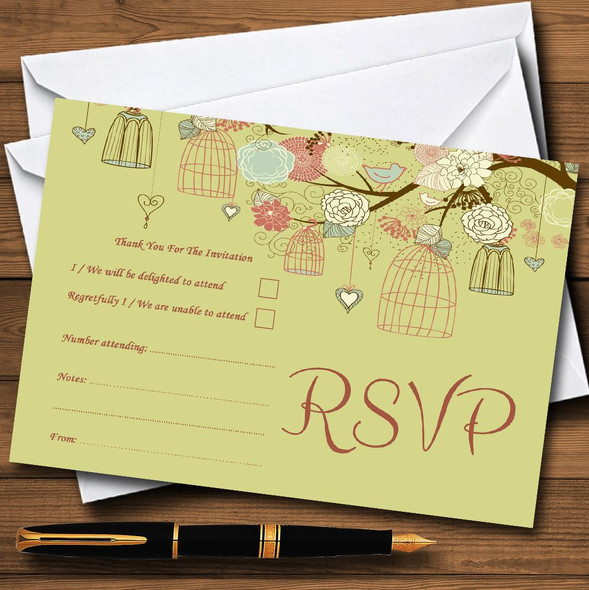 Vintage Shabby Chic Birdcage Gold Green RSVP Cards