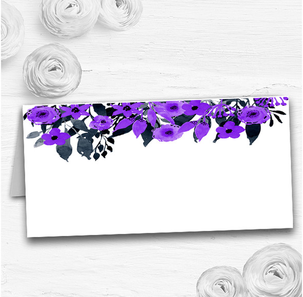 Watercolour Black & Purple Floral Header Wedding Table Seating Name Place Cards