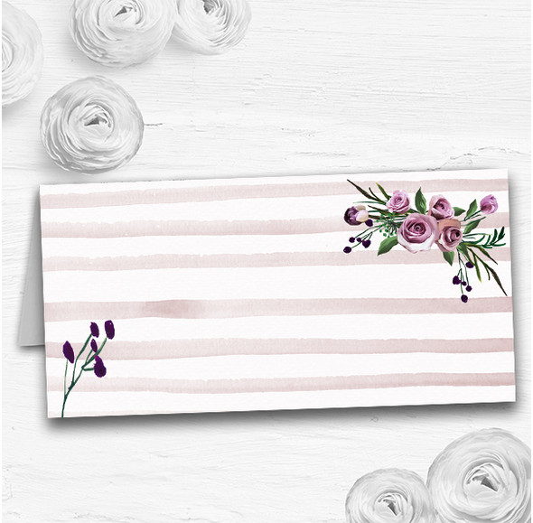 Watercolour Stripes Purple Wedding Table Seating Name Place Cards