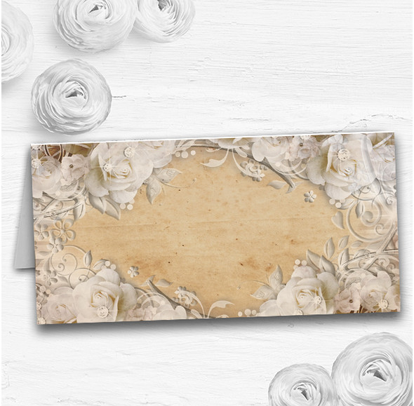 White Roses Vintage Shabby Chic Postcard Wedding Table Seating Name Place Cards