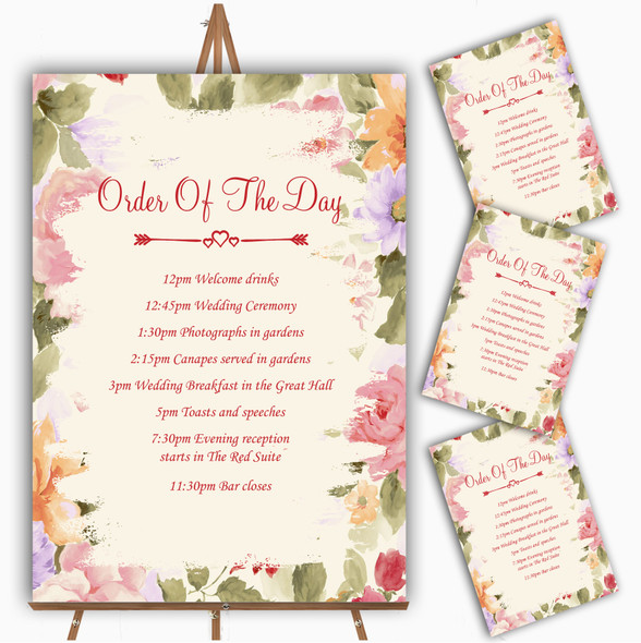 Pretty Pastel Floral Vintage Personalised Wedding Order Of The Day Cards & Signs