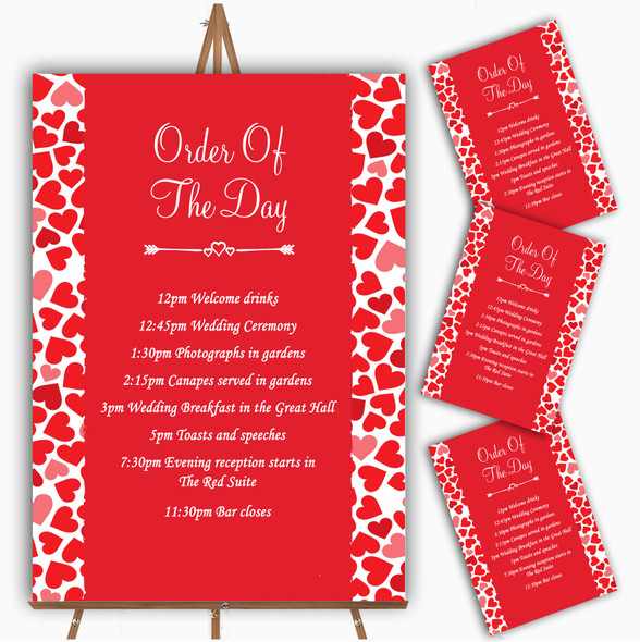 Red And Pink Romantic Hearts Personalised Wedding Order Of The Day Cards & Signs