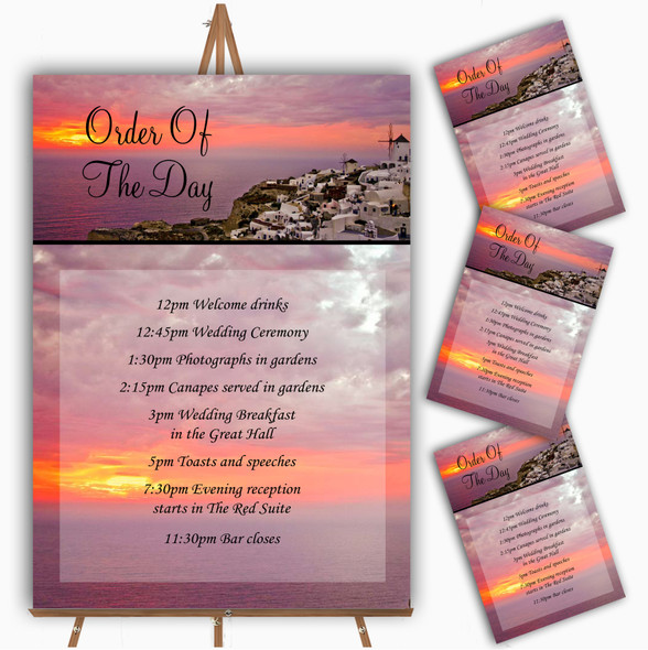 Santorini In Greece Abroad Personalised Wedding Order Of The Day Cards & Signs