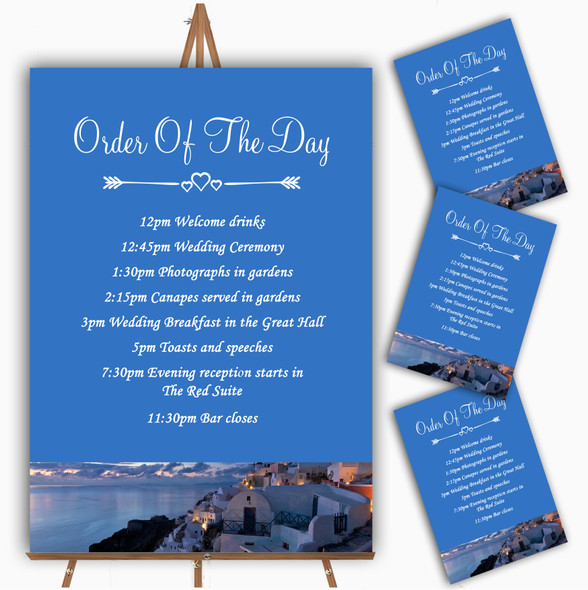 Santorini Greece Jetting Off Married Abroad Wedding Order Of The Day Cards