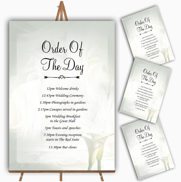 White Lily Stunning Personalised Wedding Order Of The Day Cards & Signs