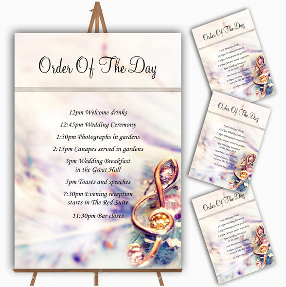 Music Treble Clef Personalised Wedding Order Of The Day Cards & Signs