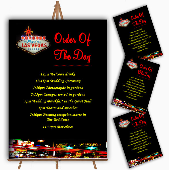 Las Vegas Strip Personalised Wedding Order Of The Day Cards & Signs