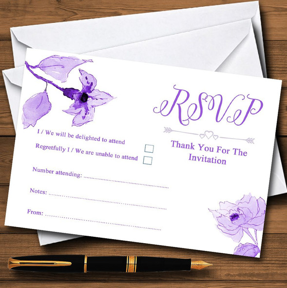 Beautiful Cadbury Purple Watercolour Flowers RSVP Cards