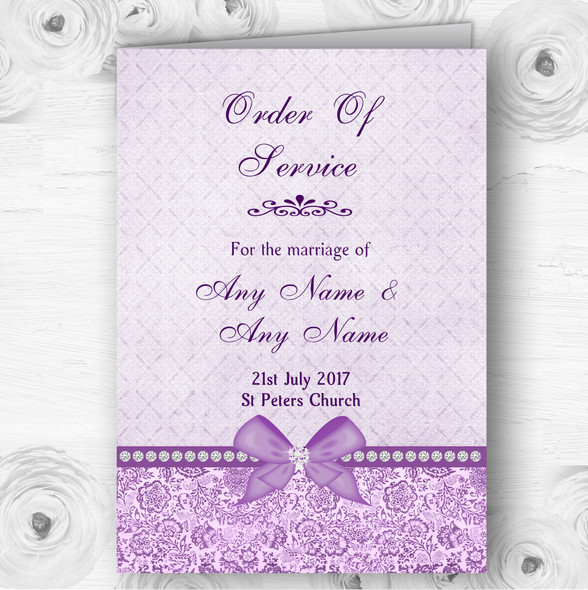 Pretty Floral Vintage Bow & Diamante Lilac Wedding Double Cover Order Of Service