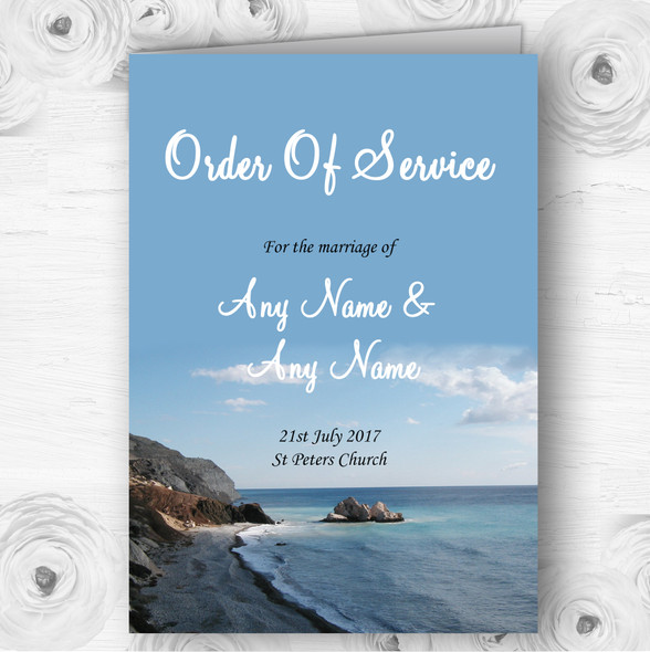 View Of A Cyprus Beach Abroad Personalised Wedding Double Cover Order Of Service