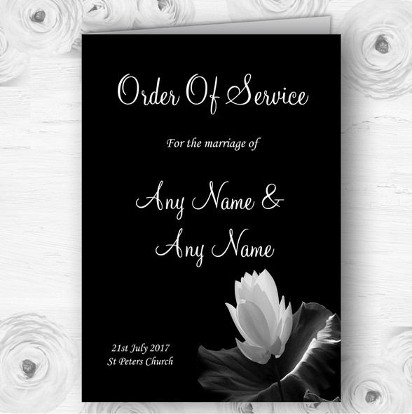 Beautiful Black White Flower Personalised Wedding Double Cover Order Of Service