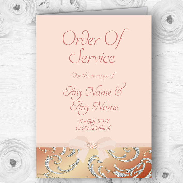 Pale Pink Coral Diamante Bow Personalised Wedding Double Cover Order Of Service
