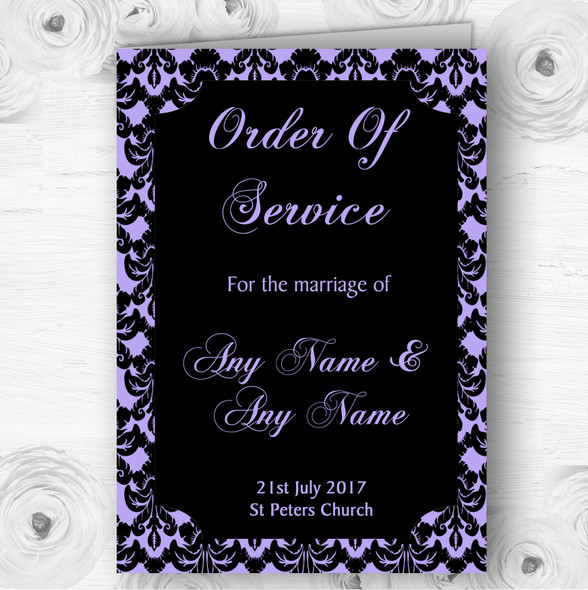 Lilac Purple Black Damask & Diamond Wedding Double Sided Cover Order Of Service