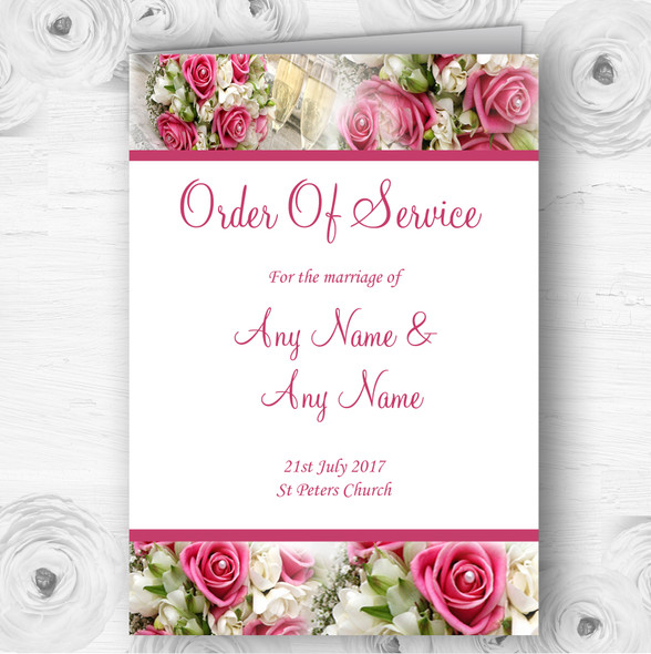 Pink Roses Pearls Champagne Personalised Wedding Double Cover Order Of Service