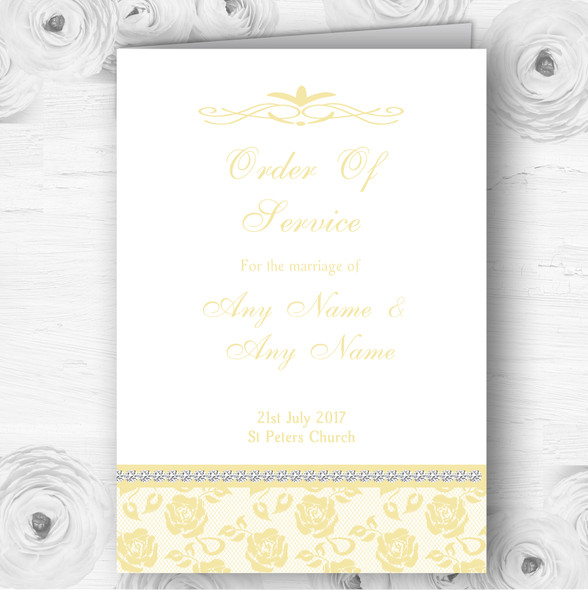 Pretty Pale Yellow Floral Diamante Wedding Double Sided Cover Order Of Service