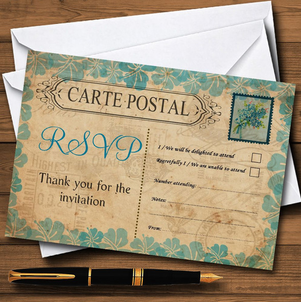 Shabby Chic Vintage Postcard Rustic Turquoise Stamp RSVP Cards