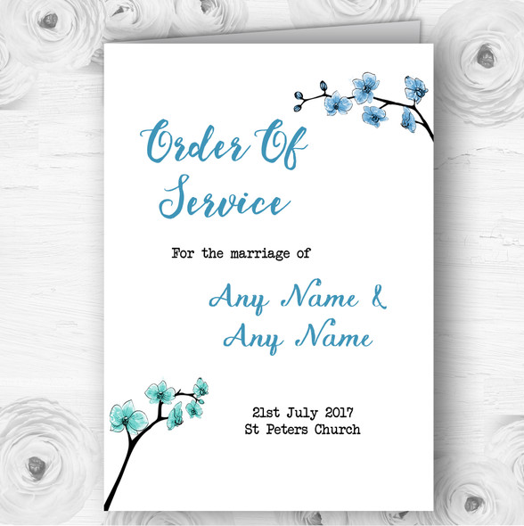 Blue & Green Cherry Blossom Watercolour Wedding Double Cover Order Of Service