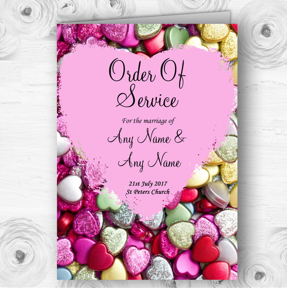 Colourful Cute Love Hearts Personalised Wedding Double Cover Order Of Service