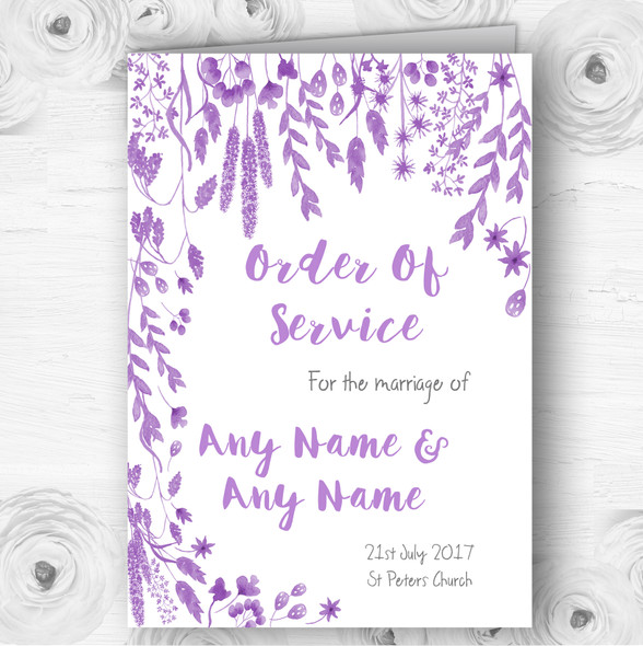 Dusty Purple Autumn Leaves Watercolour Wedding Double Cover Order Of Service