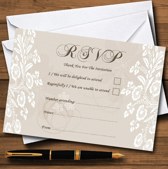 Vintage Lace Beige Chic RSVP Cards