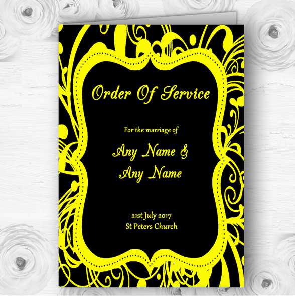 Black & Yellow Swirl Deco Personalised Wedding Double Cover Order Of Service