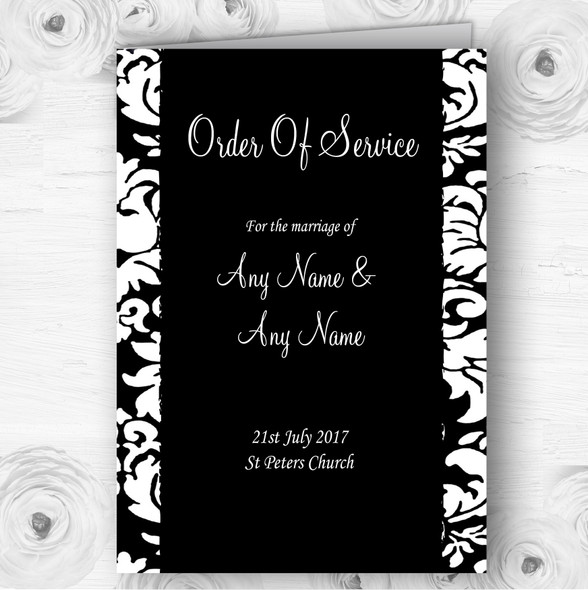 Floral Black White Damask Personalised Wedding Double Cover Order Of Service