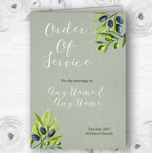 Rustic Vintage Watercolour Olive Wedding Double Sided Cover Order Of Service