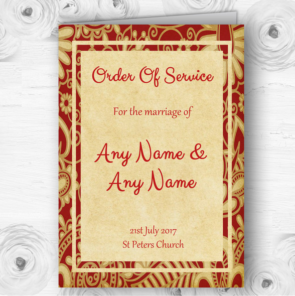 Vintage Royal Red Postcard Style Wedding Double Sided Cover Order Of Service