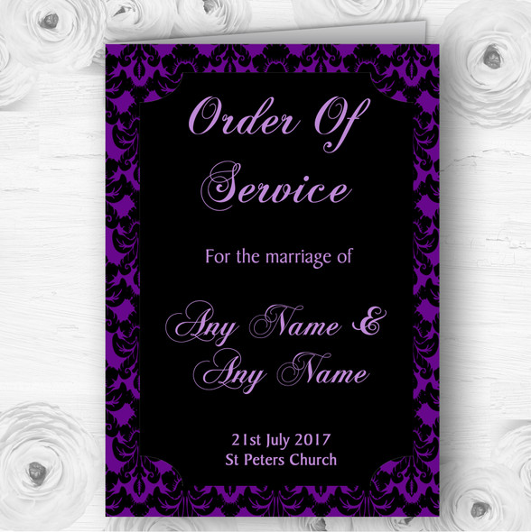 Cadbury Purple Black Damask & Diamond Wedding Double Cover Order Of Service