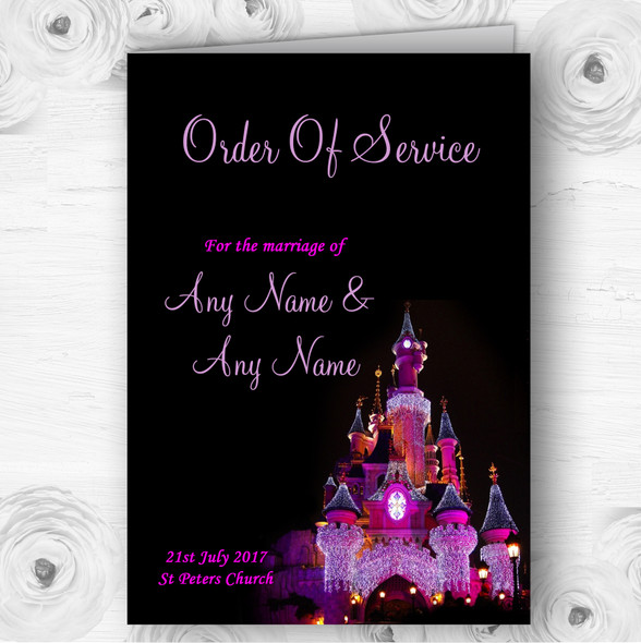Pink Disney Castle Personalised Wedding Double Sided Cover Order Of Service
