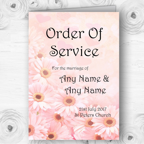 Pink Flower Hearts Personalised Wedding Double Sided Cover Order Of Service