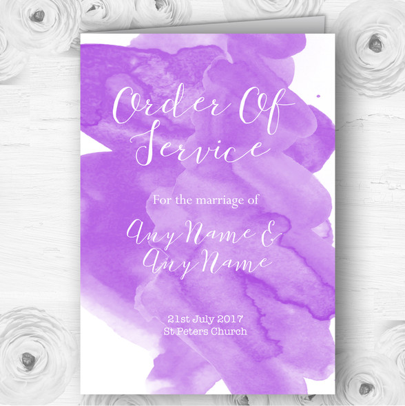 Purple Watercolour Personalised Wedding Double Sided Cover Order Of Service