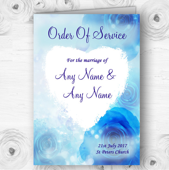 Stunning Blue Flowers Romantic Wedding Double Sided Cover Order Of Service