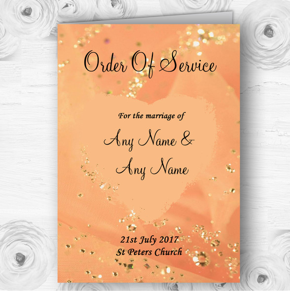 Peach Gold Pretty Personalised Wedding Double Sided Cover Order Of Service