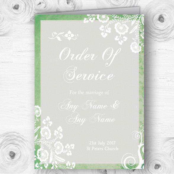 Rustic Green Lace Personalised Wedding Double Sided Cover Order Of Service