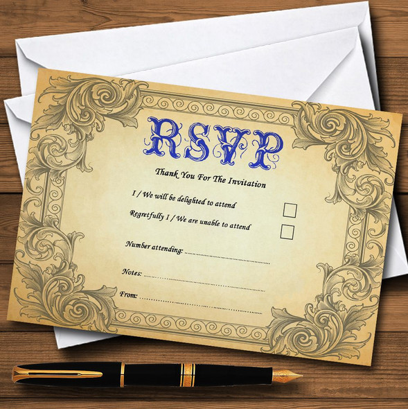 Typography Vintage Blue Postcard RSVP Cards