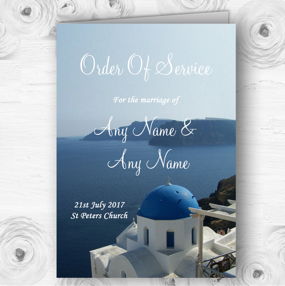 Greece Santorini Personalised Wedding Double Sided Cover Order Of Service