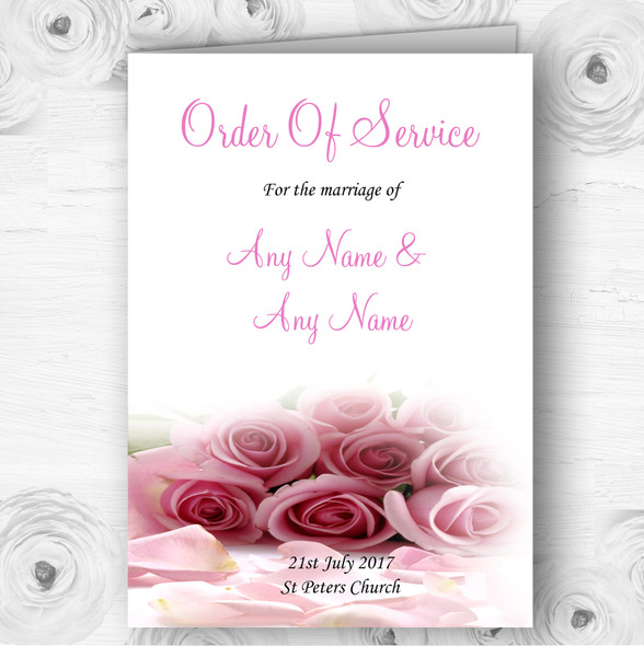 Baby Pink Roses Personalised Wedding Double Sided Cover Order Of Service