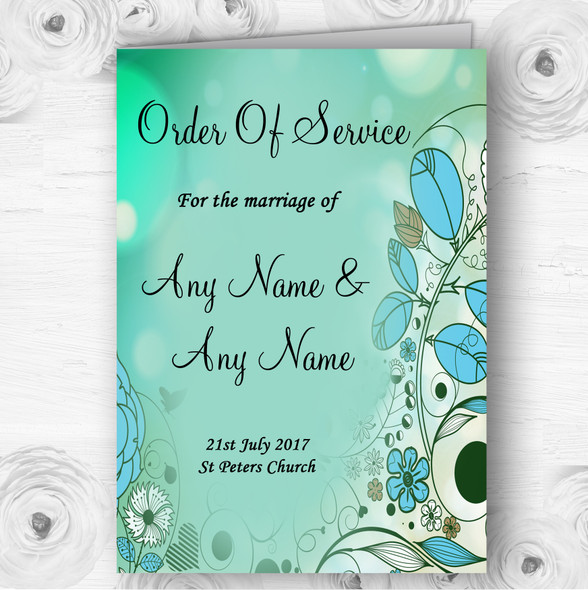 Aqua Turquoise Personalised Wedding Double Sided Cover Order Of Service