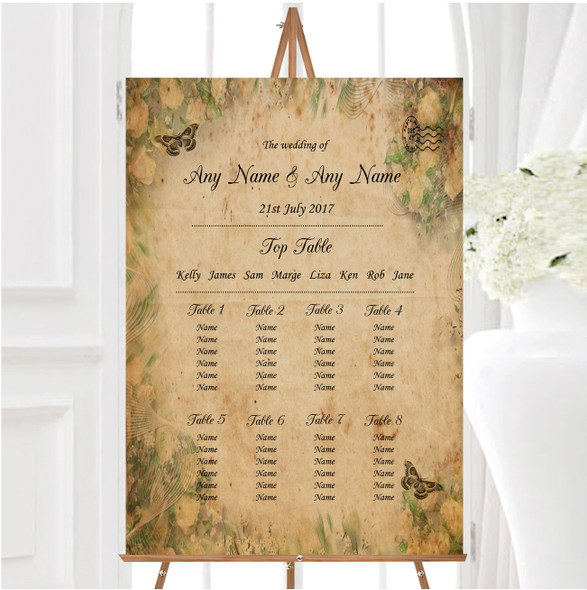 White Rose Vintage Shabby Chic Postcard Personalised Wedding Seating Table Plan