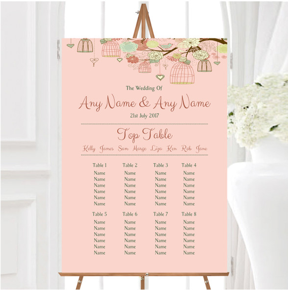 Vintage Shabby Chic Birdcage Coral Personalised Wedding Seating Table Plan