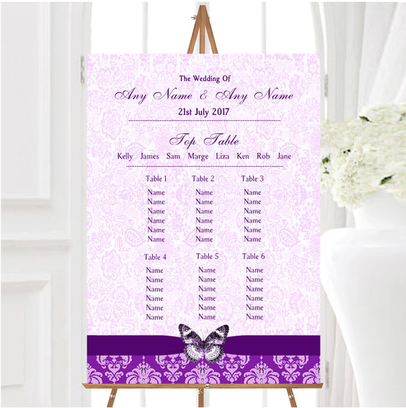 Cadbury Purple Vintage Floral Damask Butterfly Wedding Seating Table Plan