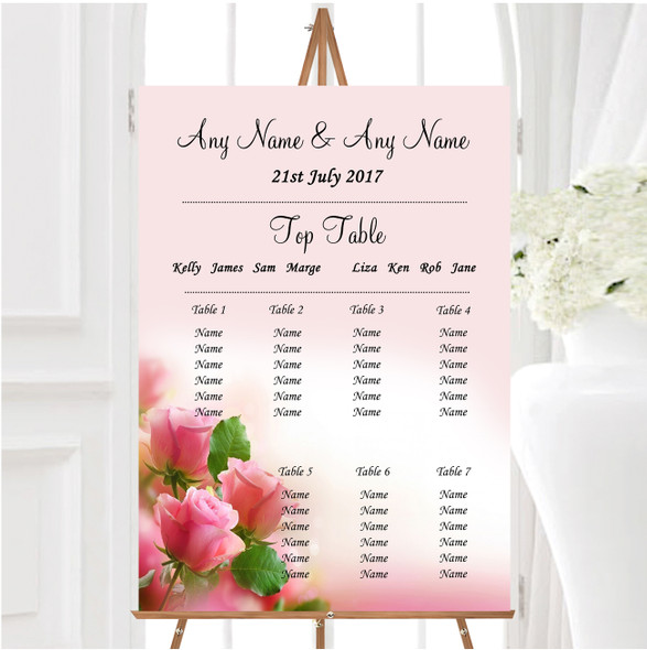 Beautiful Soft Pink Pastel Roses Personalised Wedding Seating Table Plan