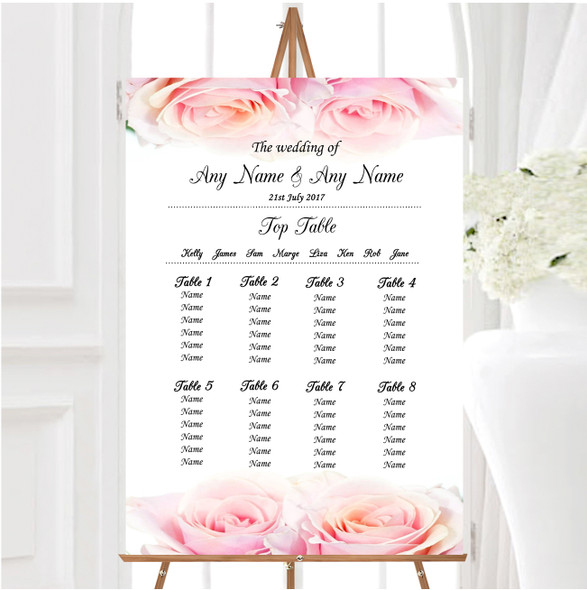 Gorgeous Pastel Pink Wet Roses Personalised Wedding Seating Table Plan