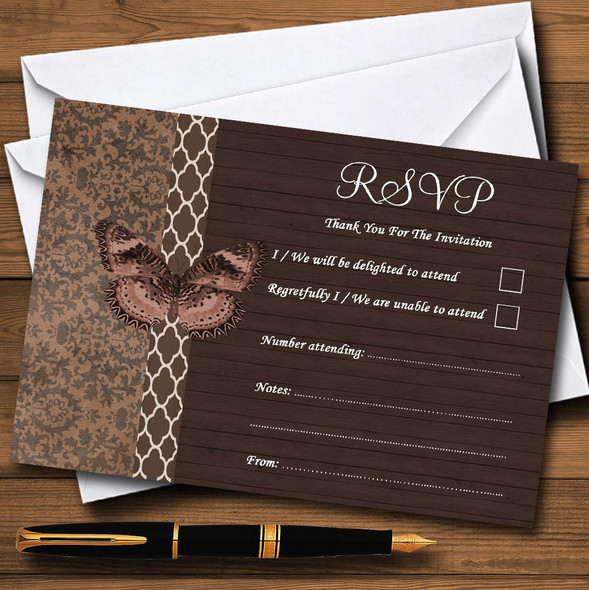 Rustic Vintage Wood Butterfly Brown RSVP Cards