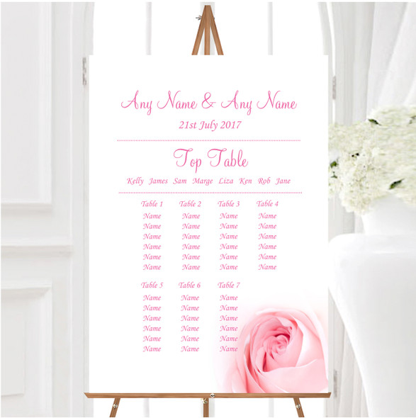 Stunning Pale Baby Pink Rose Personalised Wedding Seating Table Plan