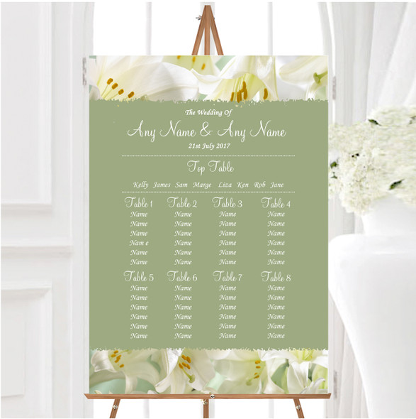 White And Green Calla Lily Personalised Wedding Seating Table Plan